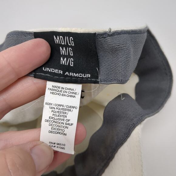 Under Armour Golf Fitted Baseball Cap White L Embroidered Vented Holes 6 Panel - Picture 9 of 9